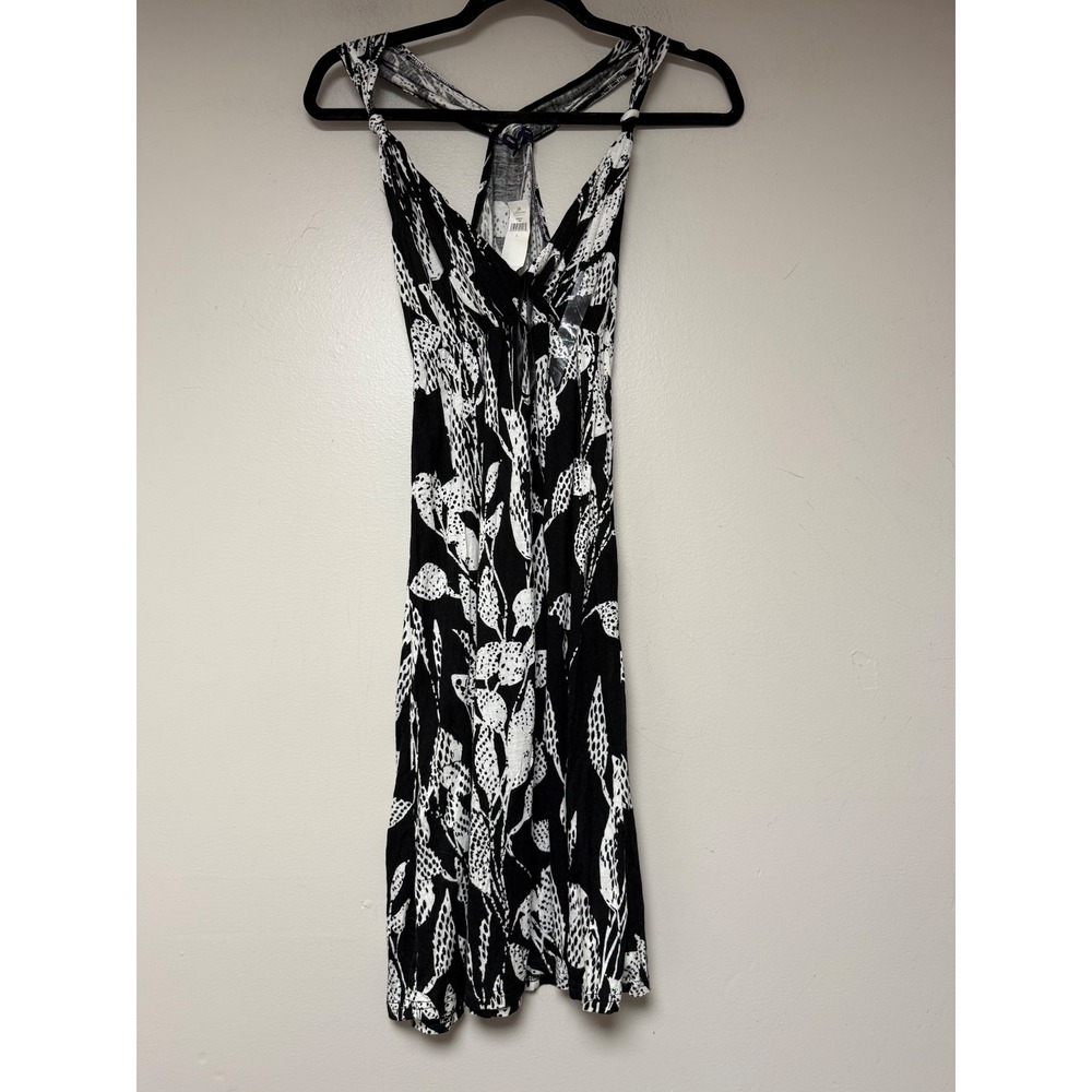 Gap Mini Dress Womens L Black White NWT Botanical Rayon Racerback 824684-00-1
